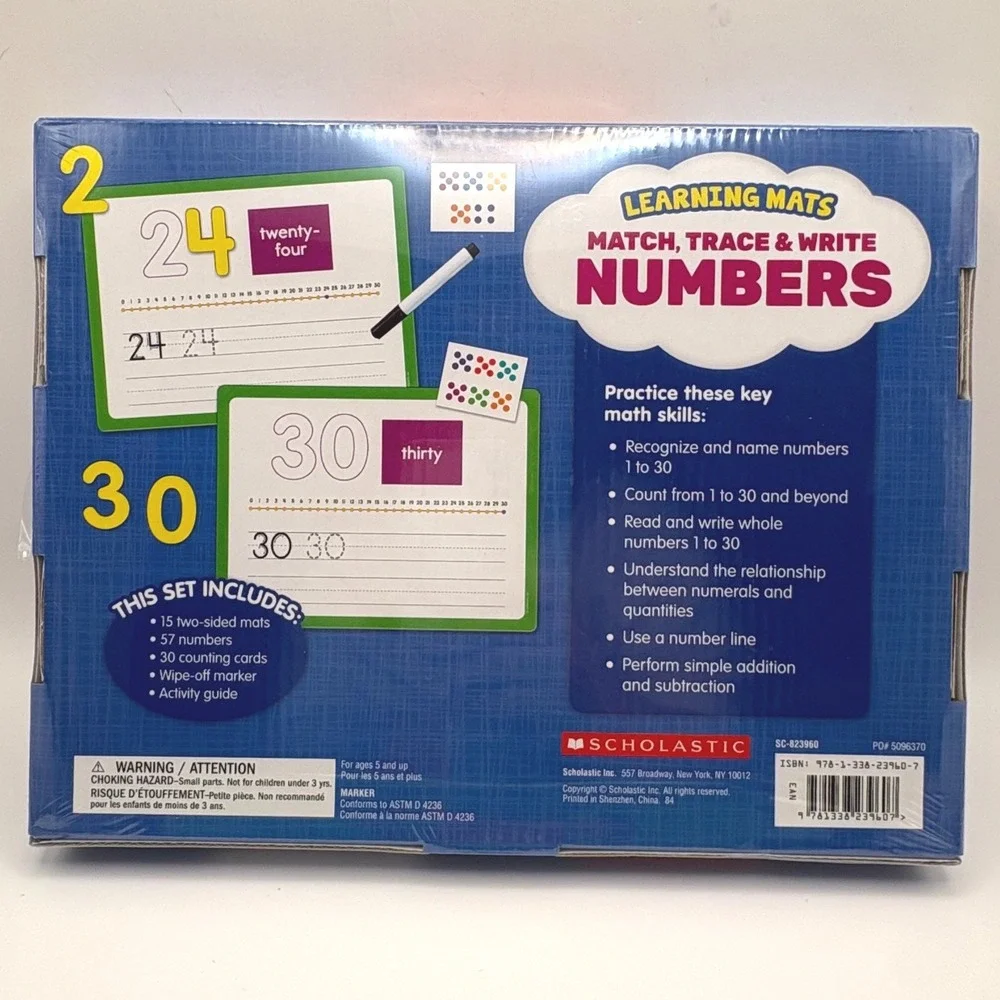 Scholastic Learning Mats Match Trace Write Alphabet & Numbers 2-Box Bundle New